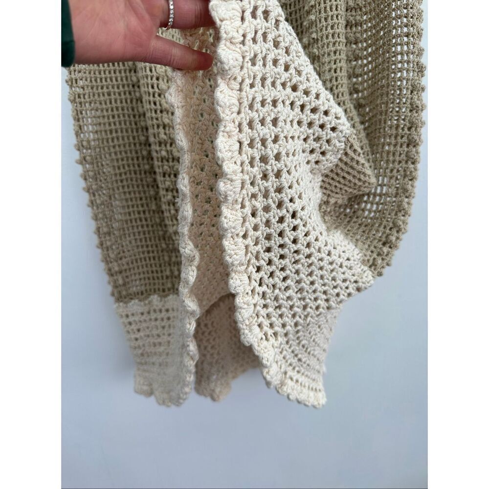 J.M. Pink Women’s Vintage Tan Cream Crochet Open Knit Two Piece Dolman Sleeve Ma - Picture 4 of 14